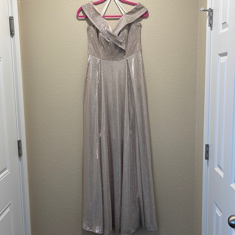 Gold glittery long dress for wedding/prom (off shoulders)